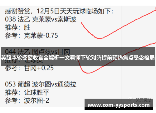 英超本轮冬窗收官全解析一文看懂下轮对阵提前预热焦点悬念格局